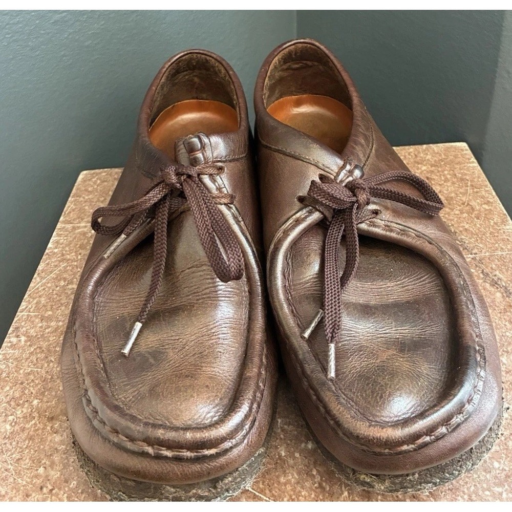 Classic Brown Leather Wallabee Style Shoes Moccasin Toe Lace Up - Size 9.5 - Picture 2 of 7